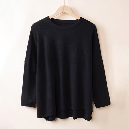 Fashionable Knitted Crew Neck Pullover Sweater Women Autumn Winter Loose Simple Pullover Women