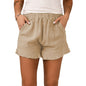 Solid Color Loose Pockets Casual Pants Summer Ruffled Hem Short Shorts Women