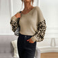 Autumn Women Thin round Neck Knitted Pullover Leopard Print Sweater Women