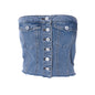 Women Clothing Summer Street Denim Elastic Chest Wrap Button Top