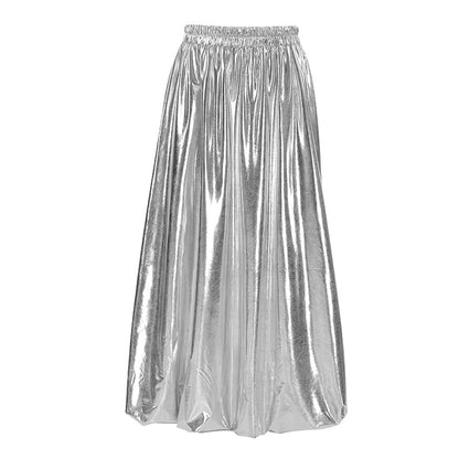 French Design Reflective Cloth High Waist Balloon Autumn Women Long Skirt