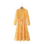 Holiday French Printed Long-Sleeved Dress for Women Spring Autumn Collared Shirt Self-Tie Dress