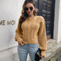 Women Clothing Autumn Winter Twist Lantern Sleeve Waist Tight Knitted Pullover Sweater