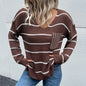 Autumn Winter Casual Women Wear V neck Long Sleeve Striped Sweater for Women
