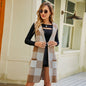 Women Long Collar Sleeveless Sweater Coat Plaid Jacquard Knitted Vest Outer Wear Cardigan