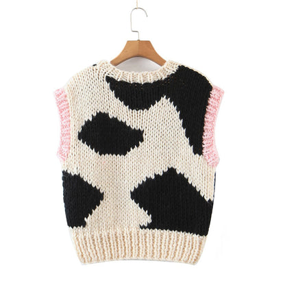 Autumn Handmade Jacquard Cow Vest Loose Fitting Waistcoat