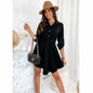 Spring Rolled Sleeves Cinched Blouse Long Sleeve Solid Color Dress