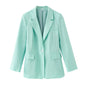 Plaid Collared Long Sleeve Blazer Fruit Green Casual Small Blazer for Women