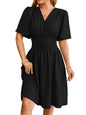 Women Clothing Spring Summer V neck Fitted Waist Flare Sleeve Dress