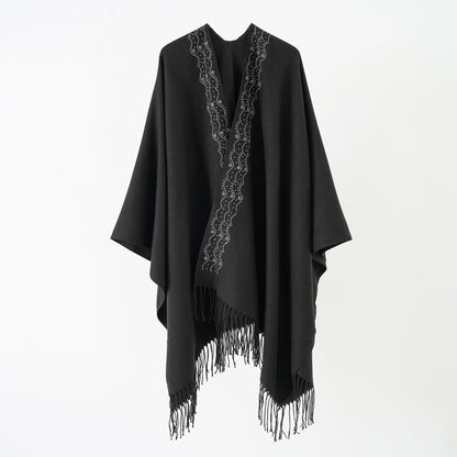 Women Scarf Autumn Winter Thickening Minimalist All Match Talma Cloak Warp Knitting