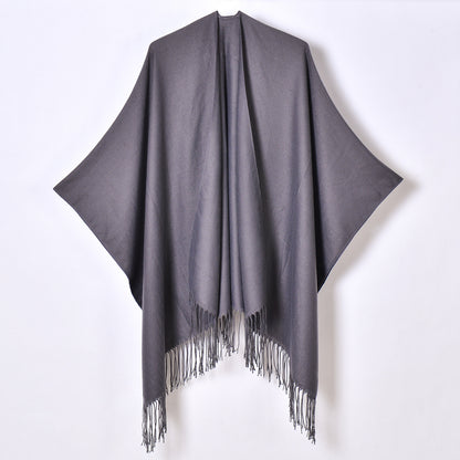 All Matching Women Classic Monochrome Tassel Split Shawl Scarf Four Seasons Cashmere Knitted Cardigan