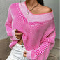 Autumn Winter V Neck Loose Slimming Batwing Sleeves Sweater Striped Contrast Color Pullover Sweater Top