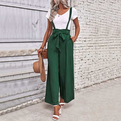 Summer Women Clothing Adjustable Solid Color Wide Leg Suspender Pants