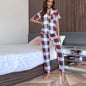 Pajamas Homewear Women Summer Plaid Cardigan Short-Sleeved Trousers Suit