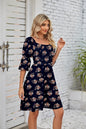 Summer Women Clothing Square Collar Puff Sleeve Pleating Backless Dress Women