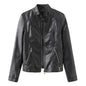 Casual Leather Jacket Spring Autumn Women Leather Jacket Long Sleeve Zipped Stand Collar Coat