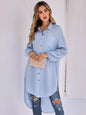 Autumn Winter Women Casual Solid Color Loose Long Collared Shirt Women