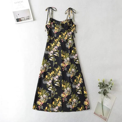 Summer New Print Lace-Up Dress Halter Suspender