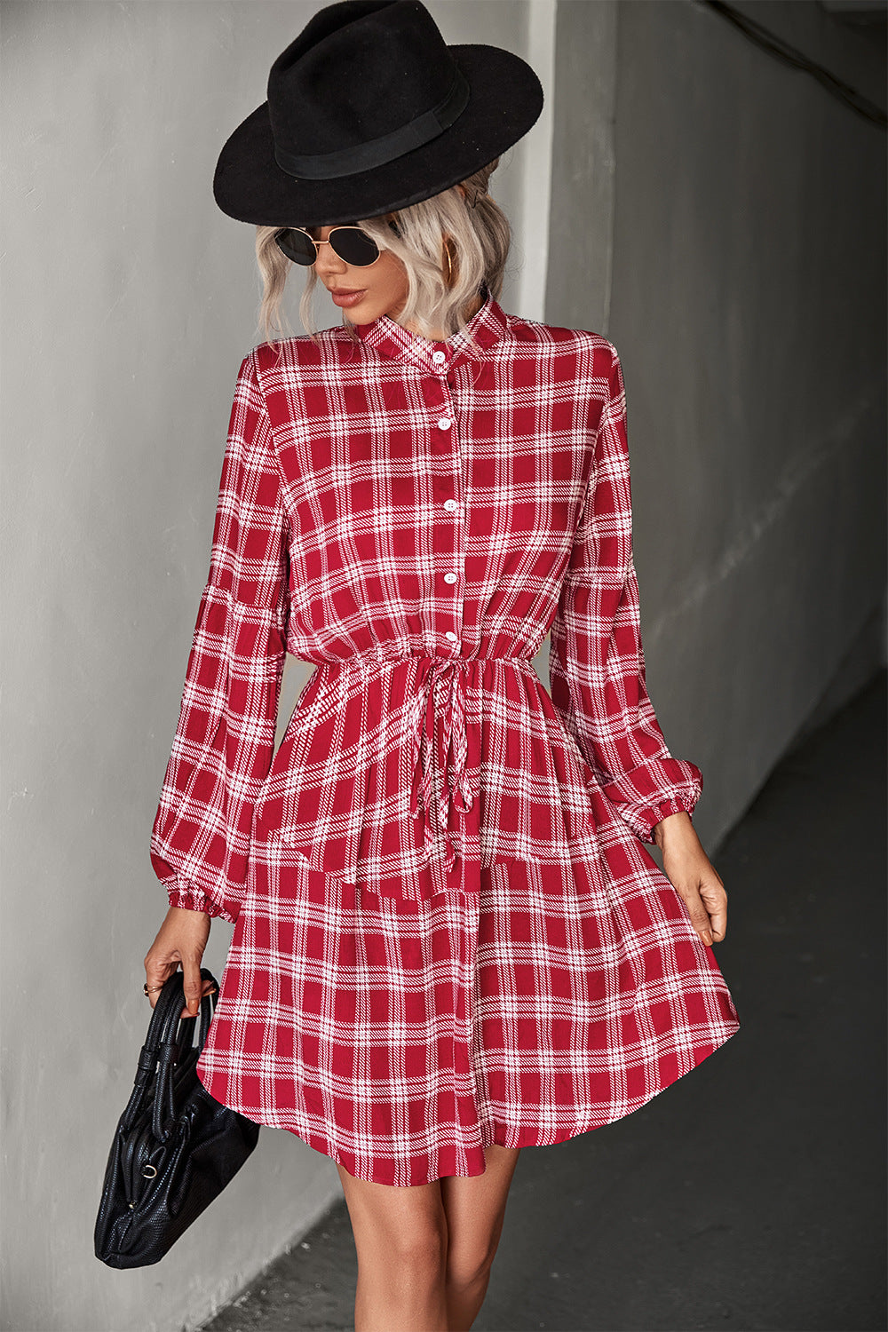 Autumn Women Clothing Classic Plaid Long Sleeve Shirt Dress