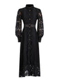 French High Grade Dress Summer Women Clothing Collared Embroidery Hollow Out Cutout out Cinched Maxi Dress Women