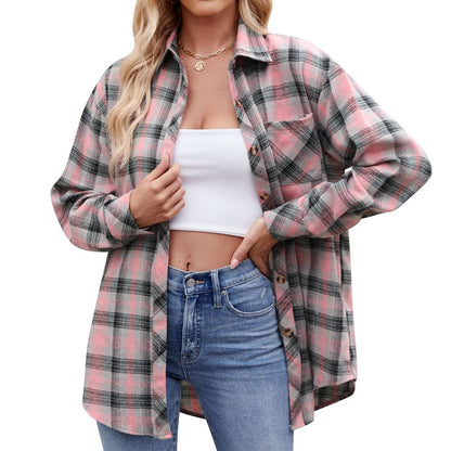 Autumn Winter Women Clothing Casual Sexy Loose Plaid Shirt Women