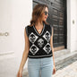 Halloween Skull Jacquard Rhombus Vest Sweater Women Vest Autumn Winter Knitwear