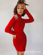 Women Star Evening Dress Black Long Sleeve Silver Chain Backless Slim Fit Bandage One Piece Dress