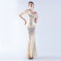 Positioning Floral Sequin Craft Order Ostrich Feather One Shoulder Diagonal Collar High End Evening Dress