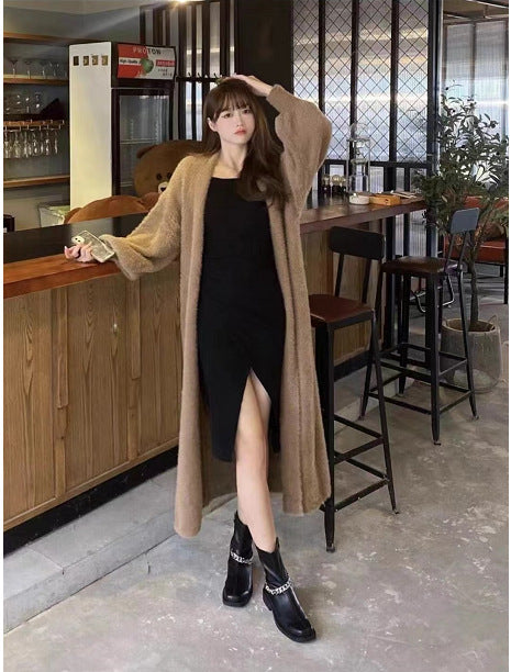 Idle Long below the Knee Mink Sweater Coat Women Loose Autumn Winter Casual Knitted Cardigan Coat