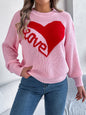 Autumn Winter Casual Valentine Day Contrast Color Love Long Sleeve Pullover Women Clothing