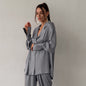 Autumn Ice Silk Skin Friendly Cardigan Homewear Two Piece Casual Long Sleeve Pants Textured Women