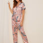 Imitated Silk Pajamas Women Home Wear Two-Piece Short-Sleeved Trousers