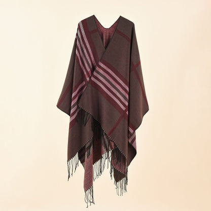 Autumn Winter Large Plaid Striped Pattern Imitation Cashmere Warm Casual Shawl