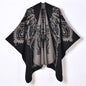 Women Warm Shawl Coat Vintage Totem Jacquard Thickened Split Cloak