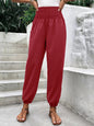 Women Clothing Elastic Waist High Waist Wide Leg Ankle Length Pants