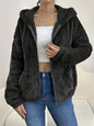 Autumn Winter All Match Solid Color Pocket Hooded Zip Cardigan Casual Loose Plush Coat