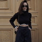 Autumn Winter Women Clothes Turtleneck Irregular Asymmetric Hem Short Sweater Women