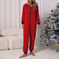 Women Autumn Clothing round Neck Long Sleeved Trousers Home Casual Suitable Daily Wear Plush Christmas Jumpsuit