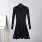 Autumn Winter Woolen  Base Knitting Dress Women Waist Slimming Mid Length Inner Wear A line