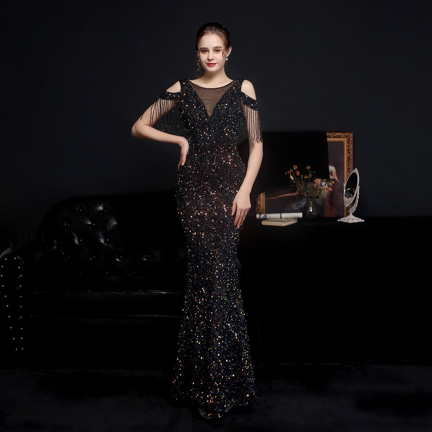 Colorful Sequin Toast Dress Bride Long Appreciation Dinner Slim Fit Fishtail WeddingDress