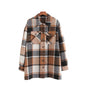 Women Clothing Mid Length Al Match Plaid Collared Shirt Trendy Casual Jacket