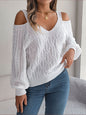 Autumn Winter Casual Solid Color Twist off the Shoulder Lantern Sleeve Sweater Women Clothing