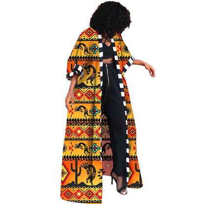 Women Spring Clothing Windbreaker African Ethnic Women Coat Long Printed