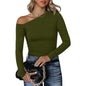 Autumn Solid Color Slim Bottoming Shirt Women Simple Asymmetric Slimming Long Sleeve Top Women