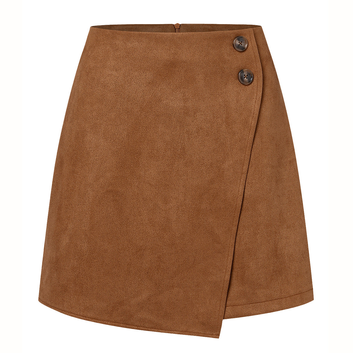 Autumn Winter Women Clothing Suede Irregular Asymmetric Skirt Solid Color High Waist Zipper Button Skirt Women