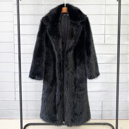 Autumn Winter Women Long Toka Collar Coat Overcoat Artificial Wool Faux Fur Coat