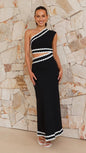 Summer Women Clothing Elegant Diagonal Collar Lace Stitching Maxi Dress