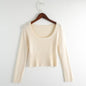 Autumn round Neck Slim Fit Short Long Sleeve Solid Color Women Knitwear Tops