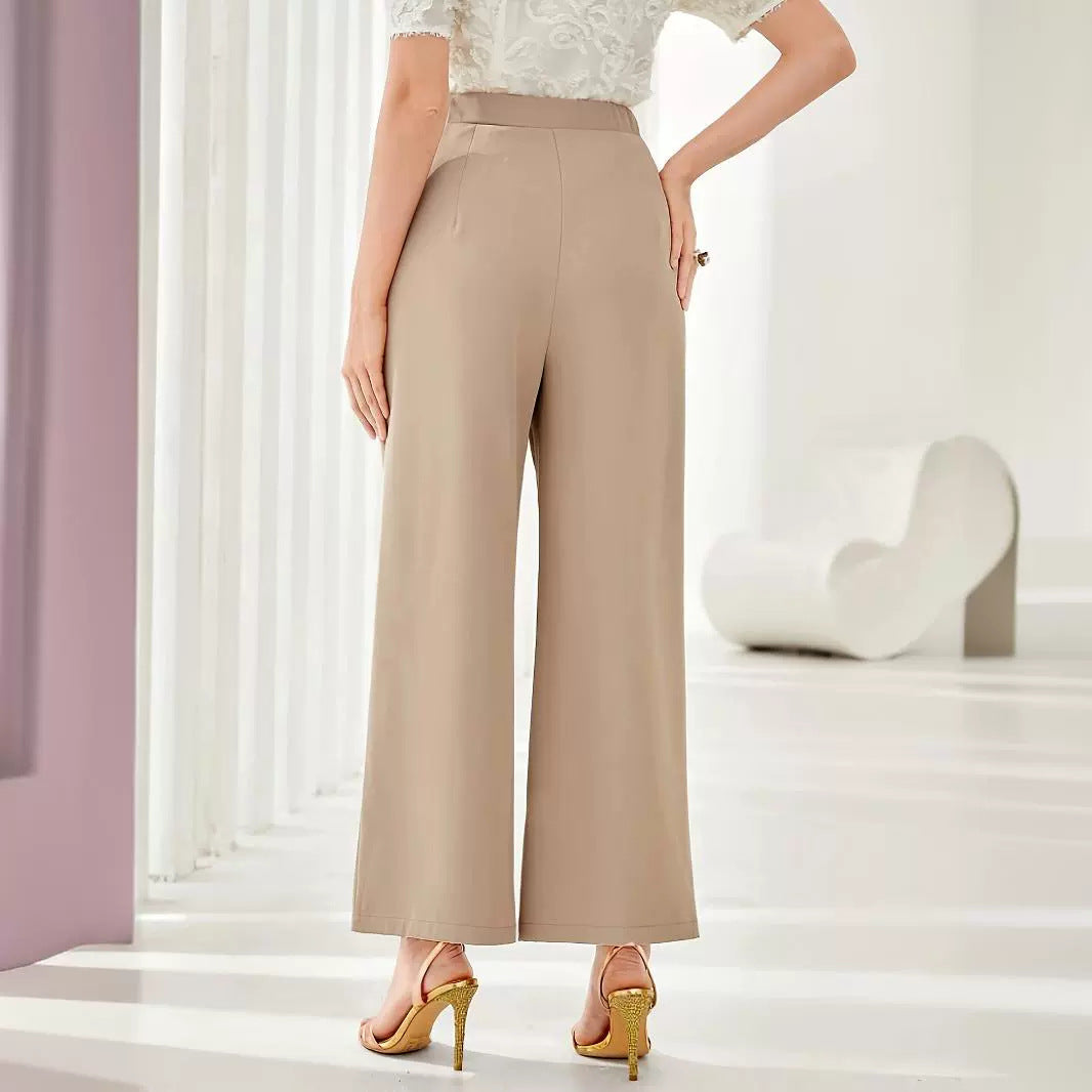 Popular Office Elegant High Waist Wide Leg Straight Casual Pants