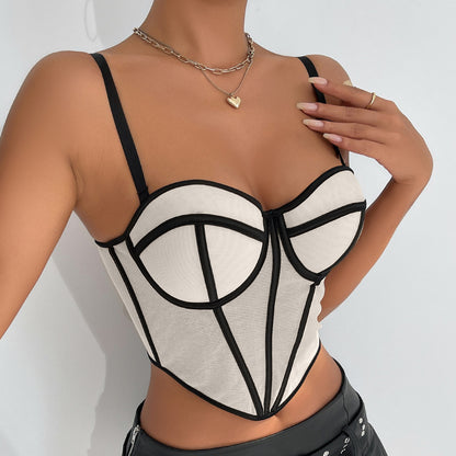 Sexy Mesh Wrapped Chest Steel Ring With Chest Pad Boning Corset Sling Corner Vest Sexy Slim Top